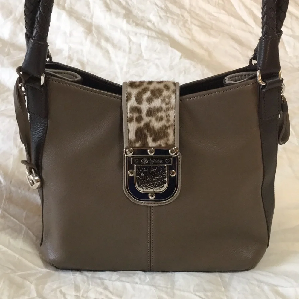 BRIGHTON | Leather Shoulder Bag With Leopard Print Calf Hair Detail